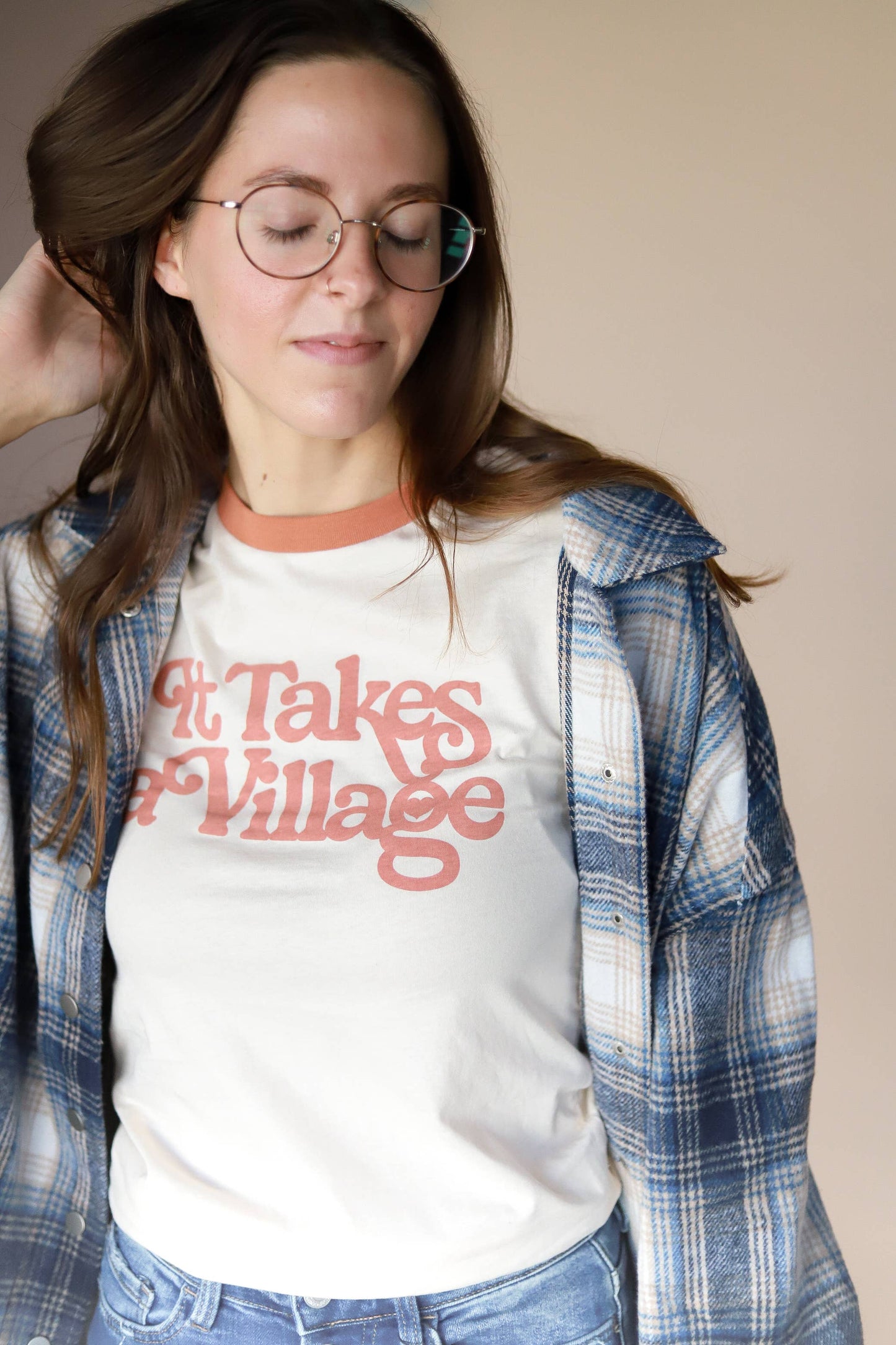 Polished Prints Clothing Medium "It Takes a Village" Women's Graphic Retro T-Shirt | Polished Prints