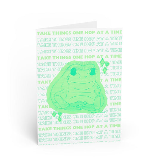 Printify Paper products 6.9" x 4.9" / Glossy / 1 pc Take Things One Hop At A Time Greeting Card | Scales and Tails Art